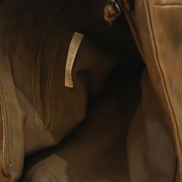 L@@K! Fabulous Vintage CHARLOTTE RUSSE Med. Brown Dbl Zip Pocket Satchel Bag 80s - Picture 15 of 16